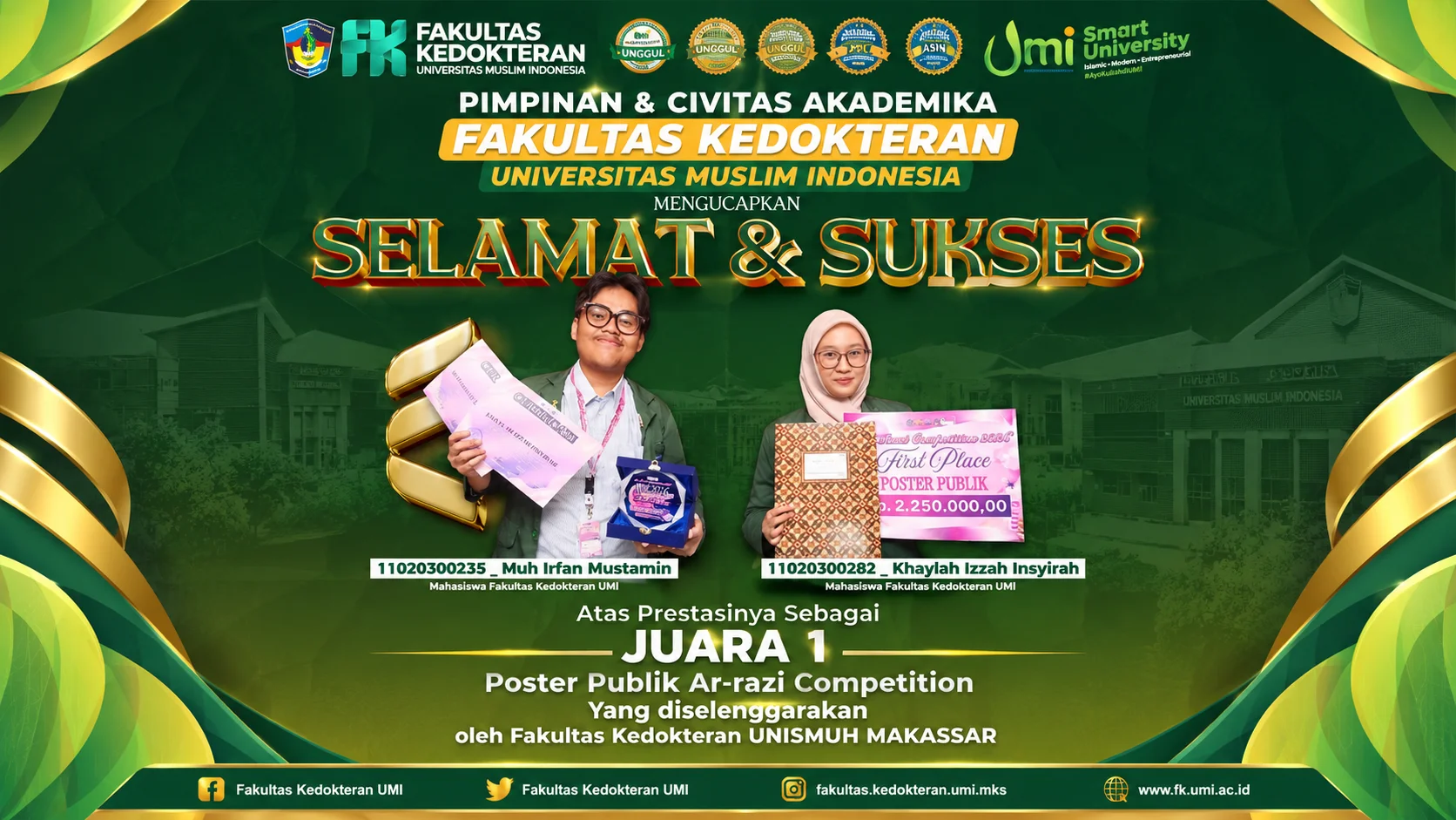 Mahasiswa FK UMI Raih Juara 1 Poster Publik Ar-razi Competition 2026