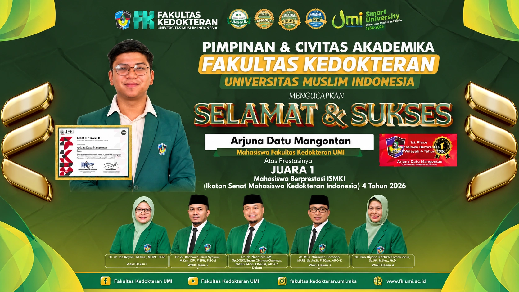 FK UMI Kembali Torehkan Prestasi, Arjuna Datu Mangontan Raih Juara 1 Mahasiswa Berprestasi ISMKI