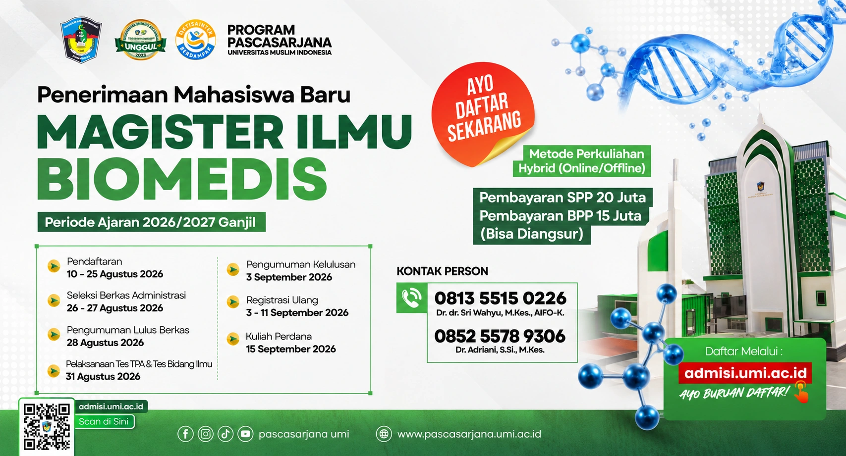 Program Pascasarjana UMI Buka Penerimaan Mahasiswa Baru Magister Ilmu Biomedis Periode 2026/2027 Ganjil