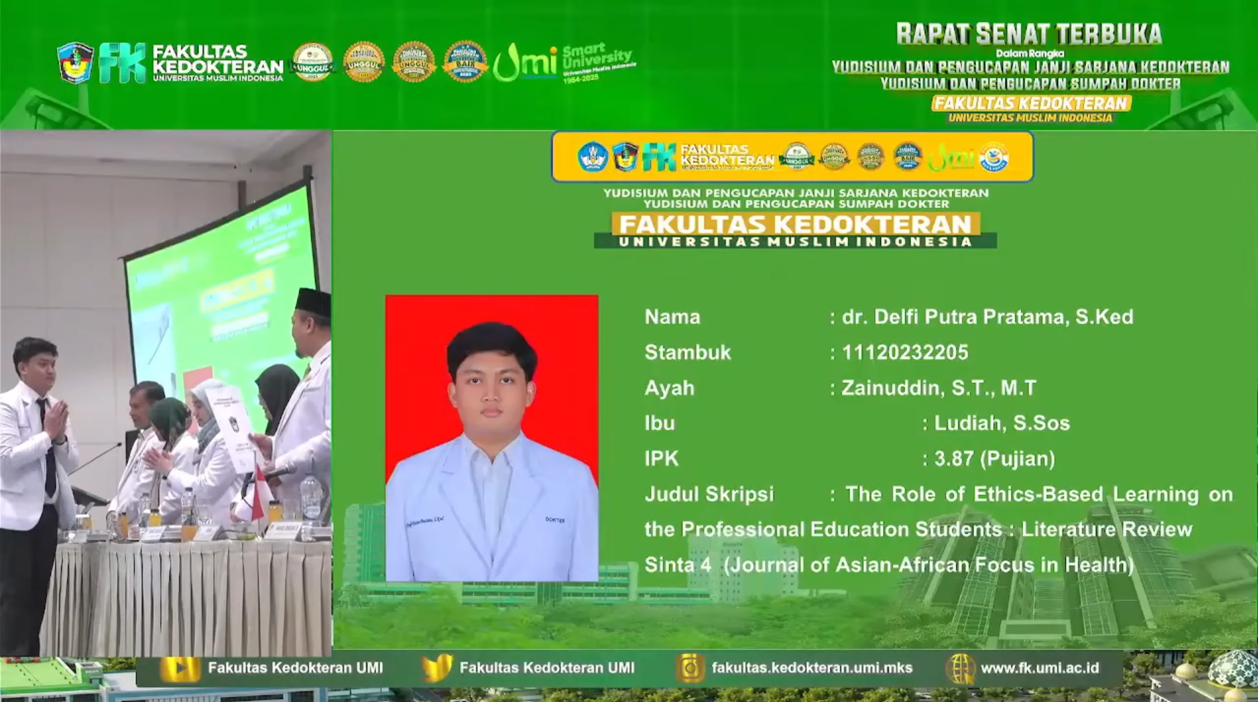 Mahasiswa Kristen FK UMI, dr. Delfi Putra Pratama, S.Ked., Ikuti Pengucapan Sumpah Dokter